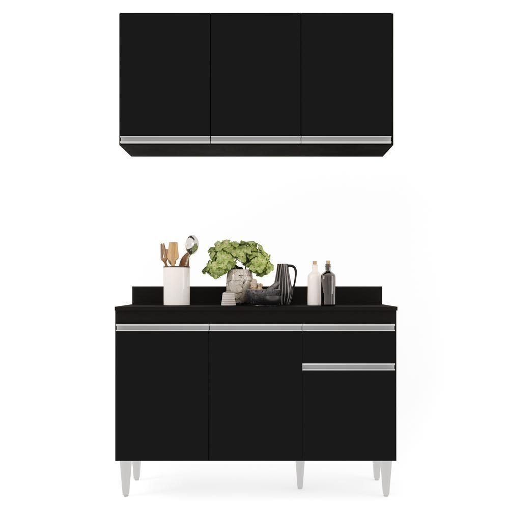 Armário Aéreo Virgínia E Balcão Para Pia Com Tampo 120cm Arizona Preto - Lumil - 9