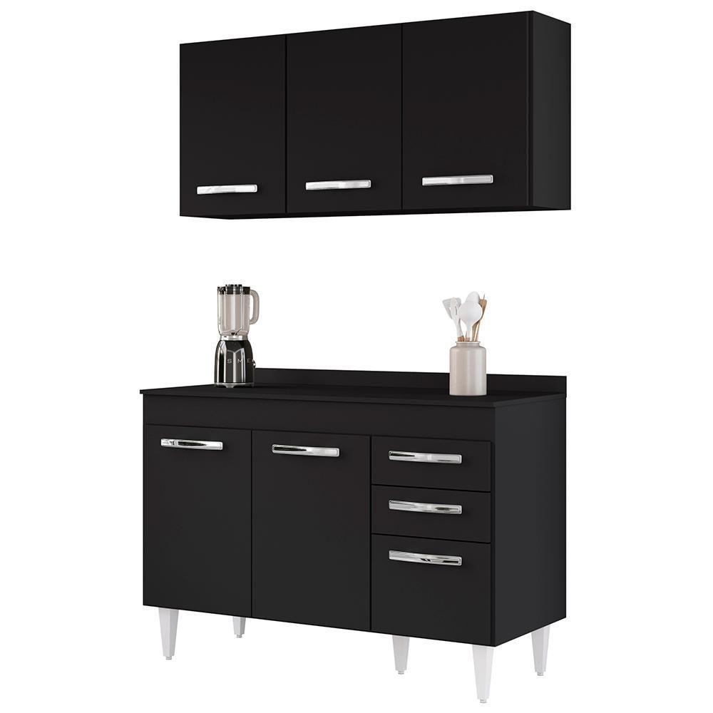 Armário Aéreo Honduras E Balcão Gabinete Com Tampo 120cm Suécia Preto - Lumil - 1