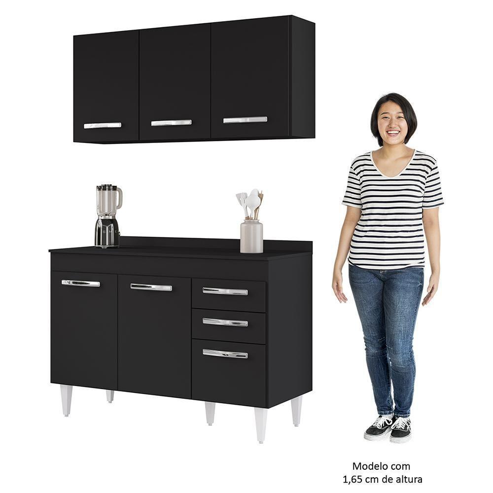 Armário Aéreo Honduras E Balcão Gabinete Com Tampo 120cm Suécia Preto - Lumil - 5