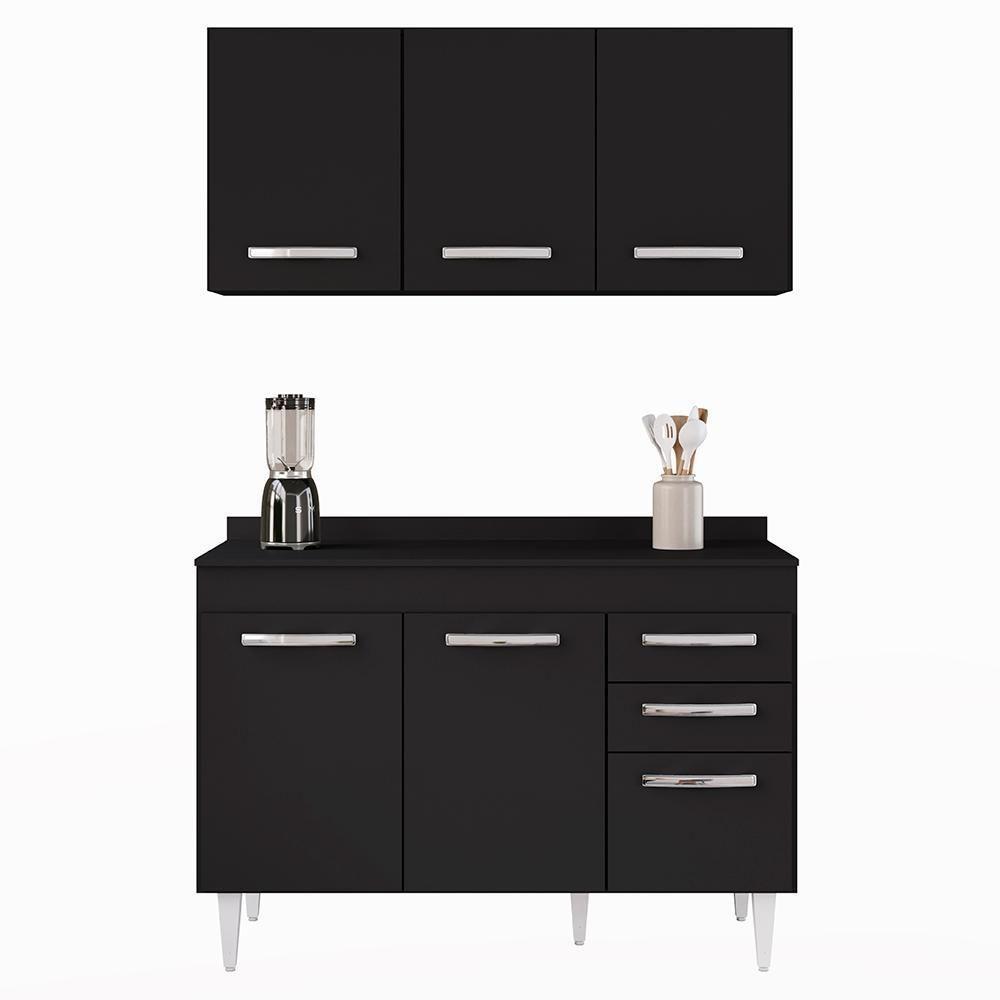 Armário Aéreo Honduras E Balcão Gabinete Com Tampo 120cm Suécia Preto - Lumil - 7