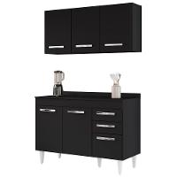 Armário Aéreo Honduras E Balcão Gabinete Com Tampo 120cm Suécia Preto - Lumil - 1