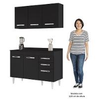 Armário Aéreo Honduras E Balcão Gabinete Com Tampo 120cm Suécia Preto - Lumil - 5