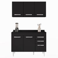 Armário Aéreo Honduras E Balcão Gabinete Com Tampo 120cm Suécia Preto - Lumil - 7