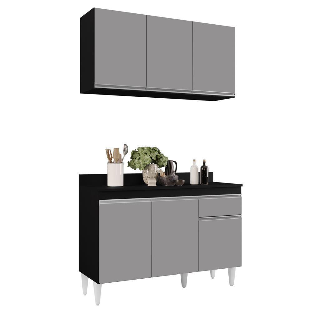 Armário Aéreo Virgínia E Balcão Para Pia Com Tampo 120cm Arizona Preto-cinza - Lumil - 1