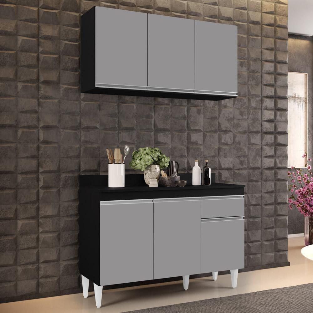 Armário Aéreo Virgínia E Balcão Para Pia Com Tampo 120cm Arizona Preto-cinza - Lumil - 5