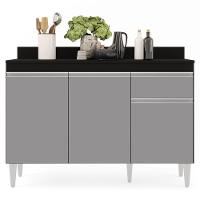 Armário Aéreo Virgínia E Balcão Para Pia Com Tampo 120cm Arizona Preto-cinza - Lumil