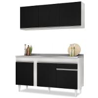 Armário Aéreo Argélia E Balcão Gabinete Com Pia Inox 150cm Dakota Branco-preto - Lumil - 1