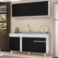 Armário Aéreo Argélia E Balcão Gabinete Com Pia Inox 150cm Dakota Branco-preto - Lumil - 2