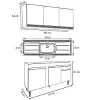 Armário Aéreo Argélia E Balcão Gabinete Com Pia Inox 150cm Dakota Branco-preto - Lumil