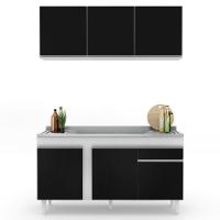 Armário Aéreo Argélia E Balcão Gabinete Com Pia Inox 150cm Dakota Branco-preto - Lumil - 7