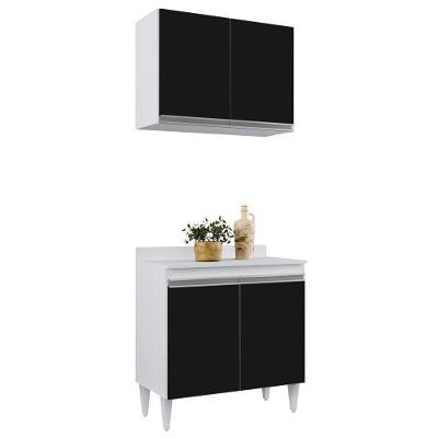 Armário Aéreo Califórnia E Balcão Hawai Com Tampo 80cm Branco-preto - Lumil