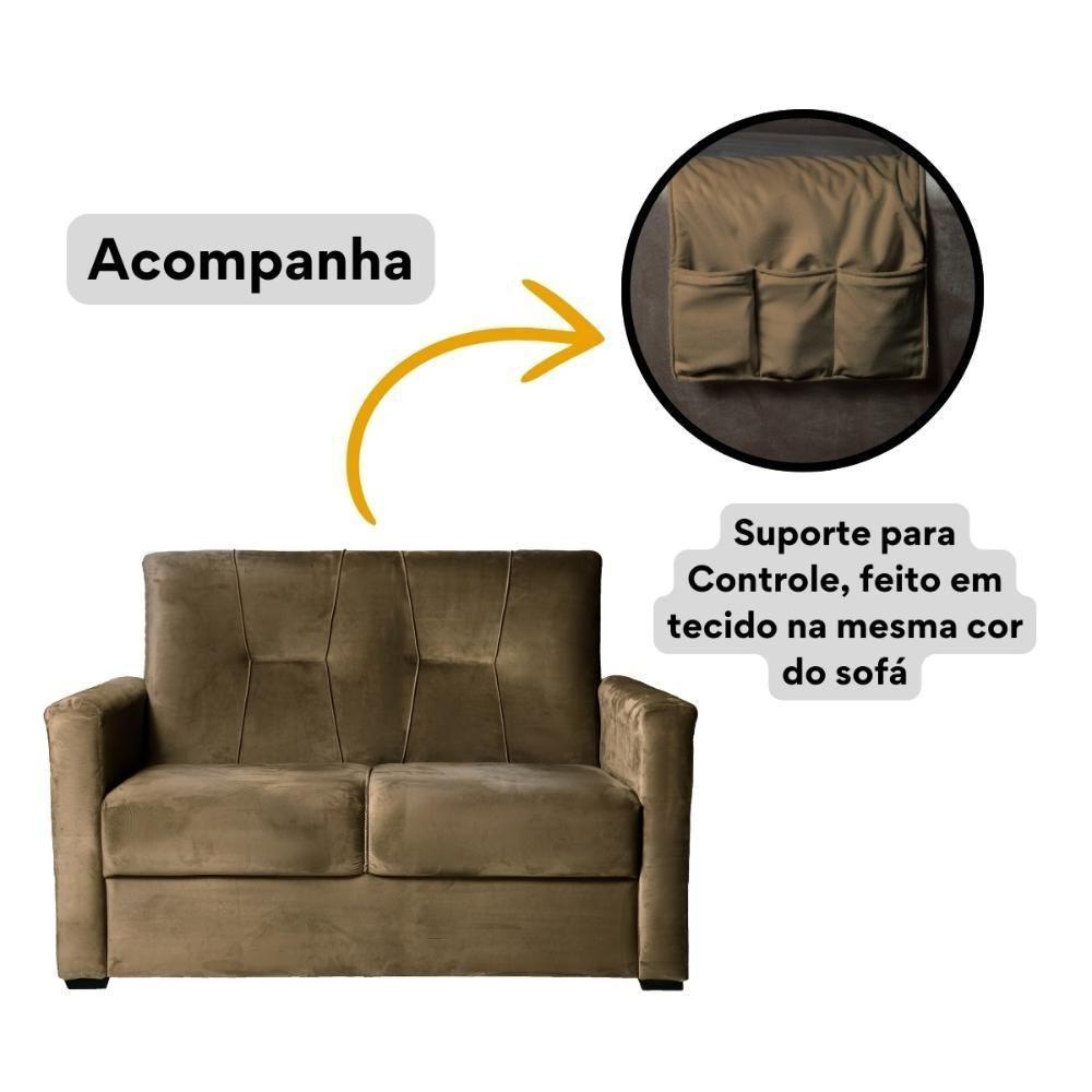 Sofá Pequeno 2 Lugares 1,35 Porta Controle No Braço Alice Cappuccino - 4