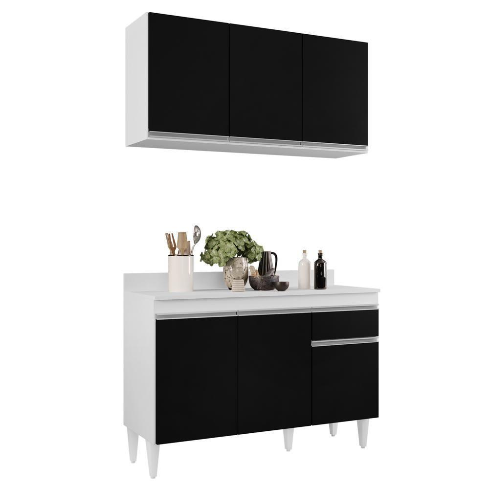 Armário Aéreo Virgínia E Balcão Para Pia Com Tampo 120cm Arizona Branco-preto - Lumil - 1