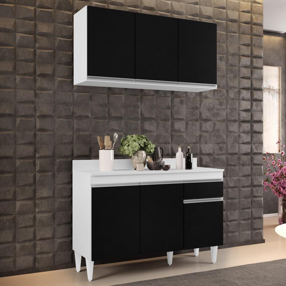 Armário Aéreo Virgínia E Balcão Para Pia Com Tampo 120cm Arizona Branco-preto - Lumil - 6