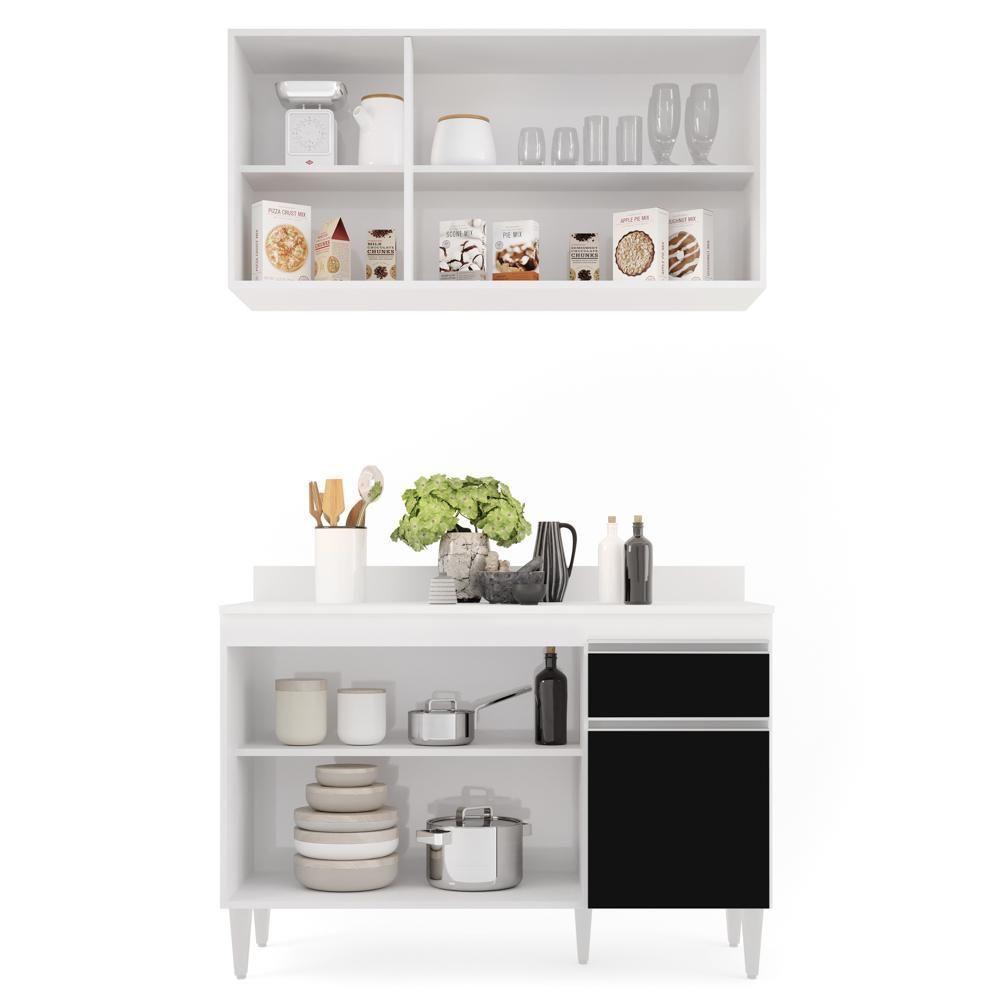 Armário Aéreo Virgínia E Balcão Para Pia Com Tampo 120cm Arizona Branco-preto - Lumil - 7