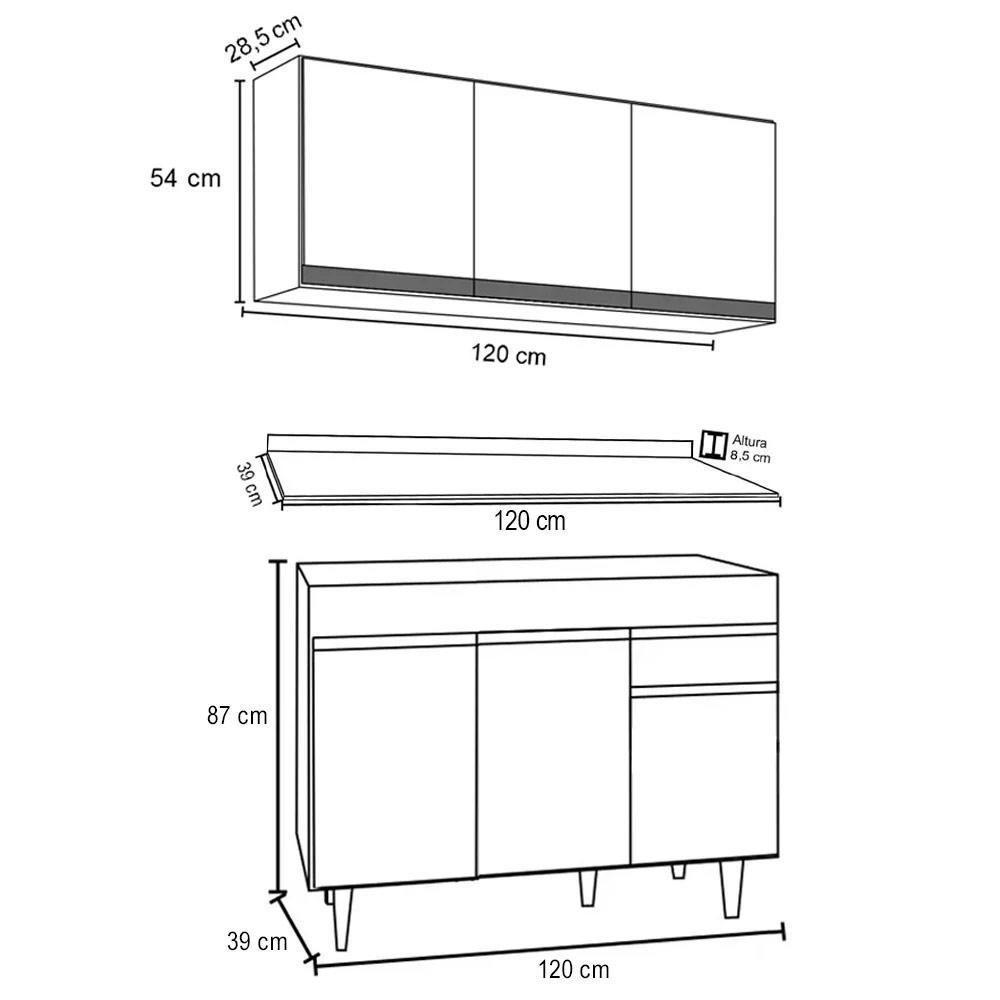 Armário Aéreo Virgínia E Balcão Para Pia Com Tampo 120cm Arizona Branco-preto - Lumil - 8