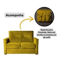 Sofá Pequeno 2 Lugares 1,35 Porta Controle No Braço Alice Amarelo - 5