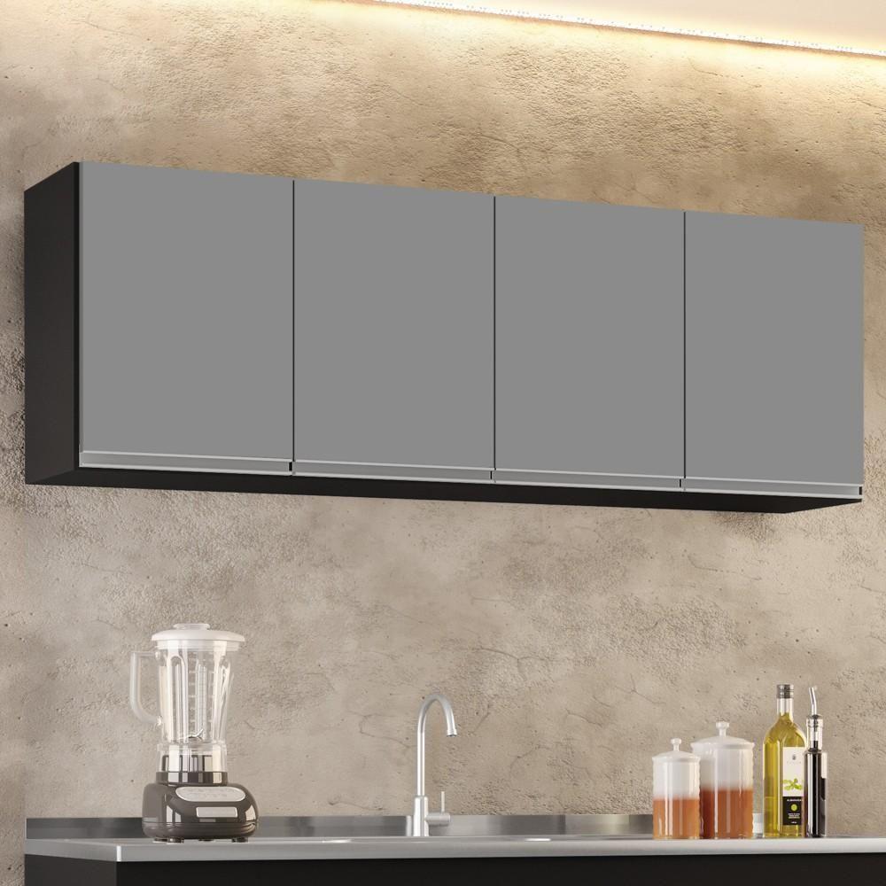 Armário Aéreo 160cm 4 Portas Nevada Preto-cinza - Lumil Móveis - 2