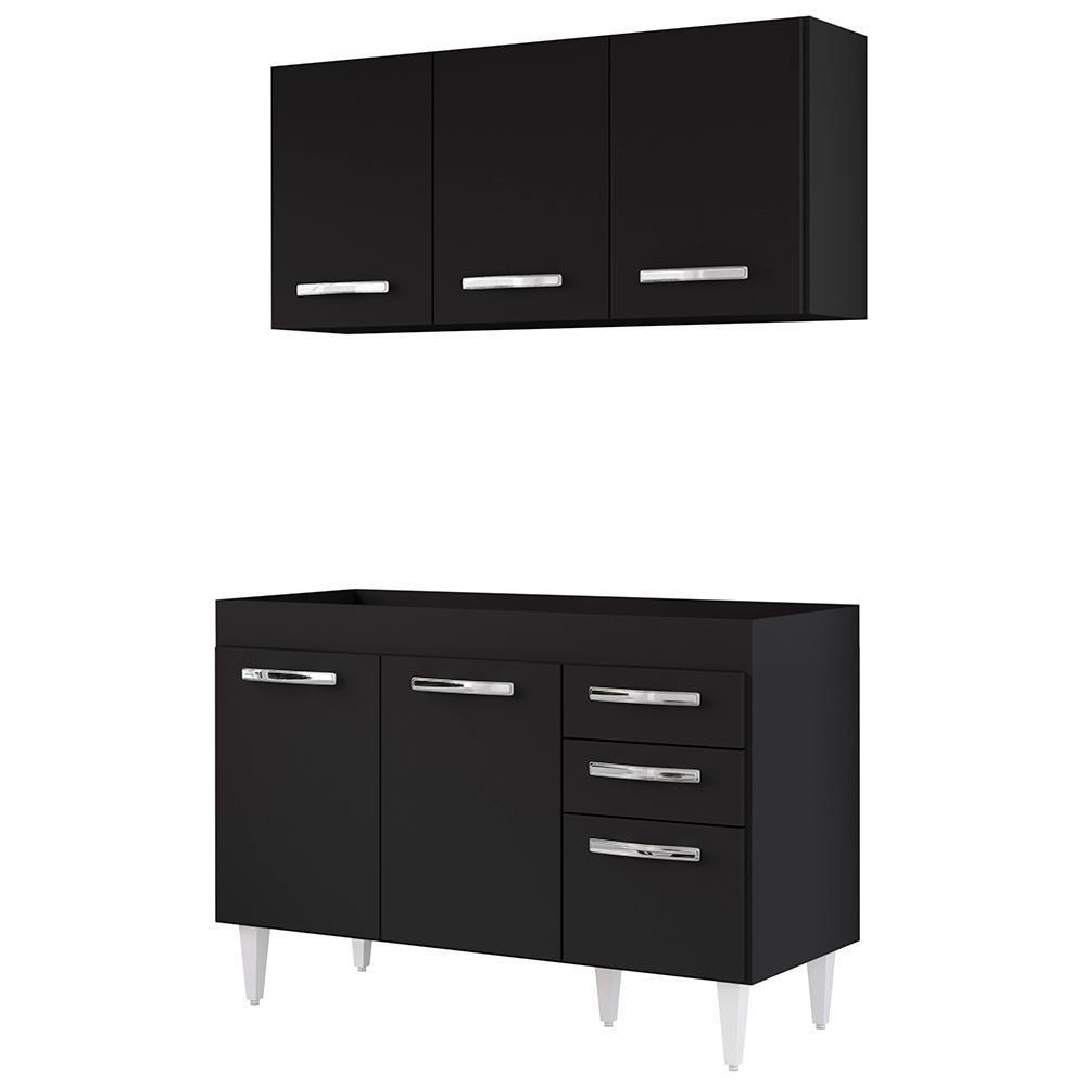 Armário Aéreo Honduras E Balcão Gabinete Sem Tampo 120cm Suécia Preto - Lumil - 1