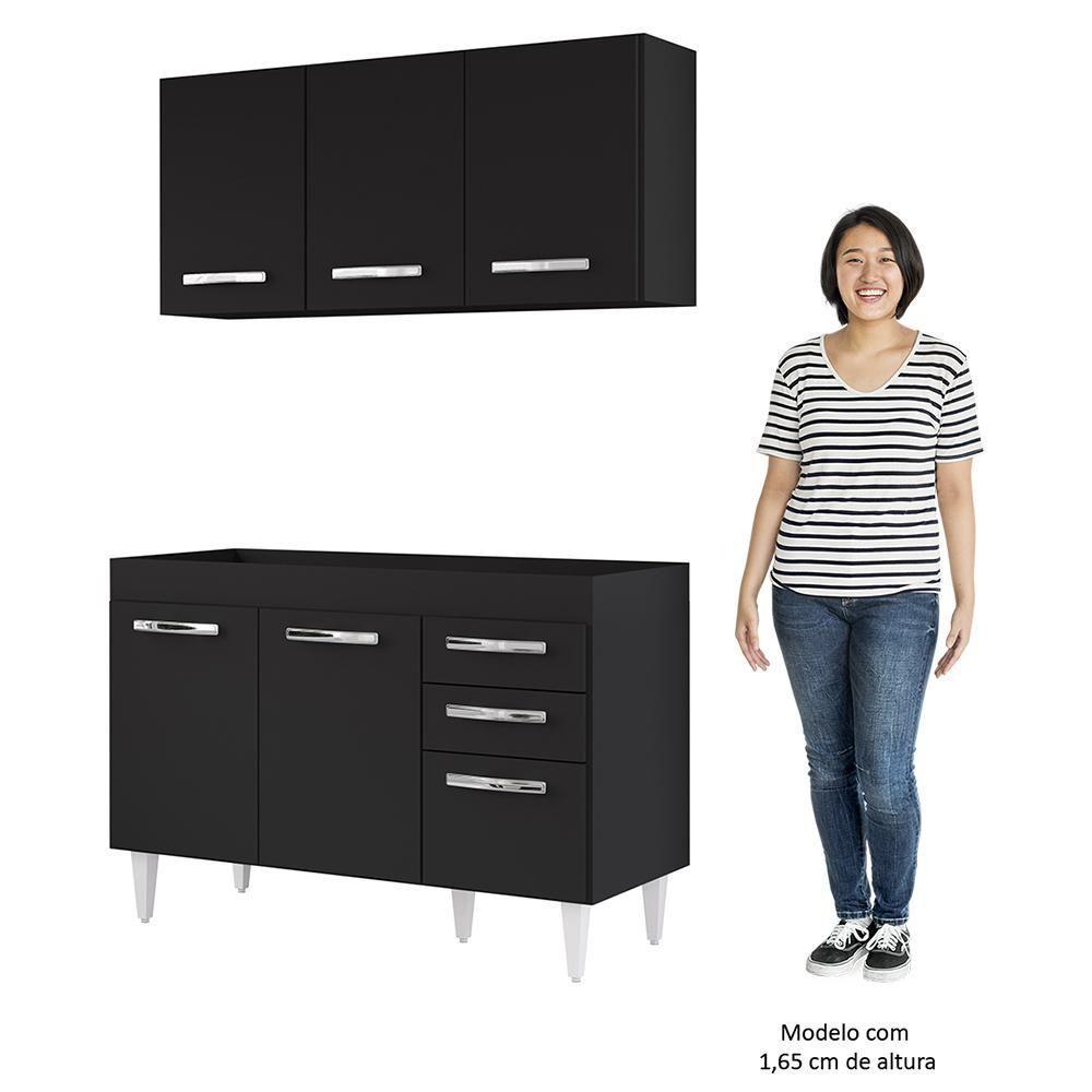 Armário Aéreo Honduras E Balcão Gabinete Sem Tampo 120cm Suécia Preto - Lumil - 5