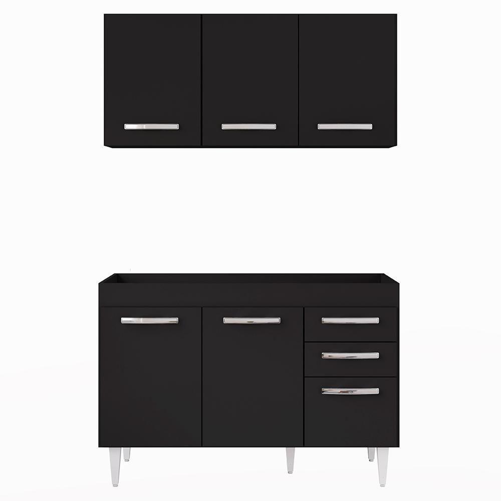 Armário Aéreo Honduras E Balcão Gabinete Sem Tampo 120cm Suécia Preto - Lumil - 7