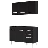 Armário Aéreo Honduras E Balcão Gabinete Sem Tampo 120cm Suécia Preto - Lumil - 1