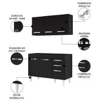 Armário Aéreo Honduras E Balcão Gabinete Sem Tampo 120cm Suécia Preto - Lumil - 3