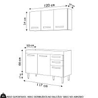 Armário Aéreo Honduras E Balcão Gabinete Sem Tampo 120cm Suécia Preto - Lumil