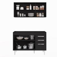 Armário Aéreo Honduras E Balcão Gabinete Sem Tampo 120cm Suécia Preto - Lumil - 6