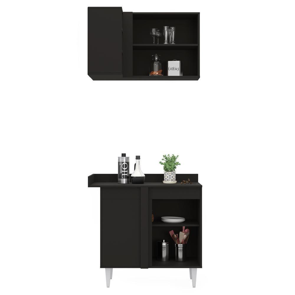 Balcão 1 Porta Denver E Armário Aéreo Austin De Canto Preto-cinza - Lumil - 2