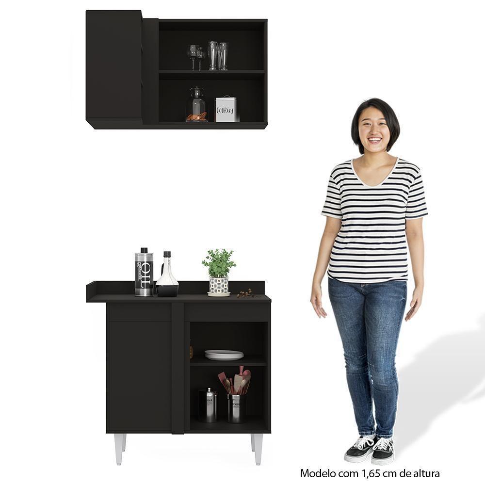 Balcão 1 Porta Denver E Armário Aéreo Austin De Canto Preto-cinza - Lumil - 5