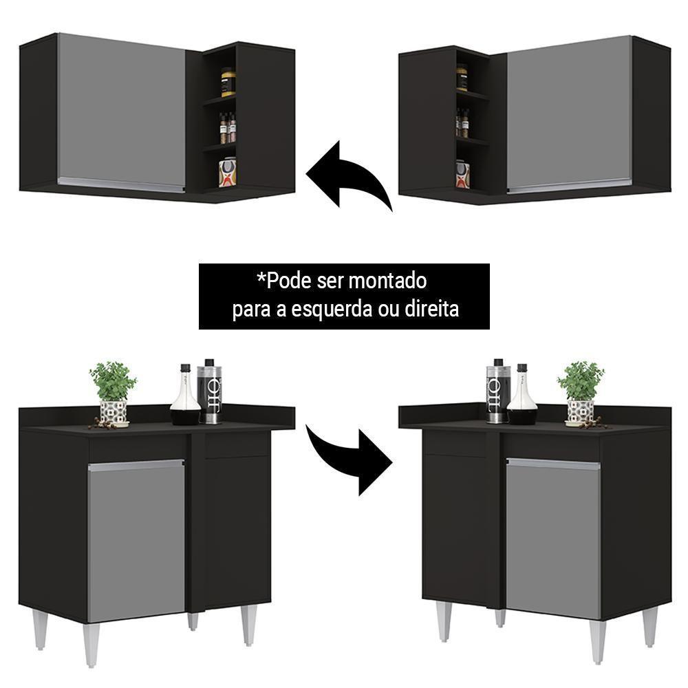 Balcão 1 Porta Denver E Armário Aéreo Austin De Canto Preto-cinza - Lumil - 6