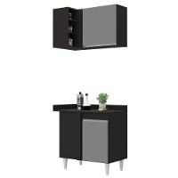 Balcão 1 Porta Denver E Armário Aéreo Austin De Canto Preto-cinza - Lumil - 1