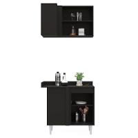 Balcão 1 Porta Denver E Armário Aéreo Austin De Canto Preto-cinza - Lumil - 2