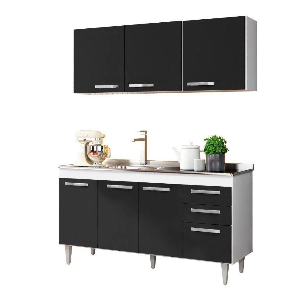 Armário Aéreo Parma E Balcão Gabinete Com Pia Inox 150cm Lisboa - Lumil Móveis Branco - 4