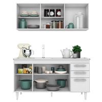 Armário Aéreo Parma E Balcão Gabinete Com Pia Inox 150cm Lisboa - Lumil Móveis Branco - 6