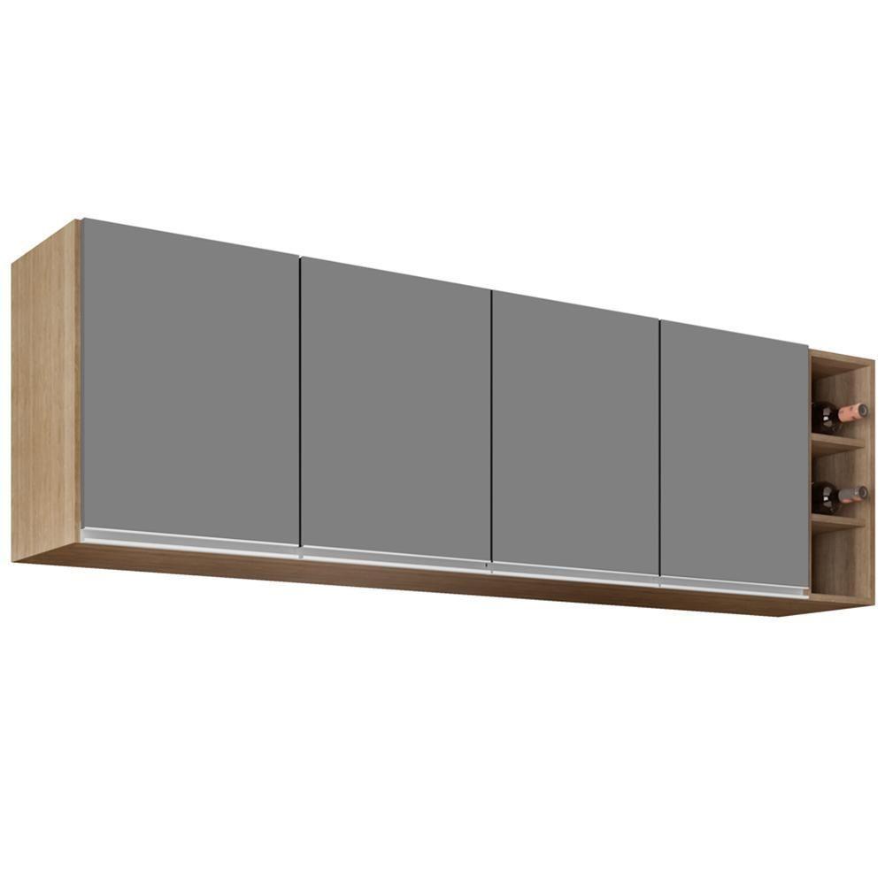 Armário Aéreo Nevada Com Nicho 180cm 4 Portas Castanho-cinza - Lumil - 1