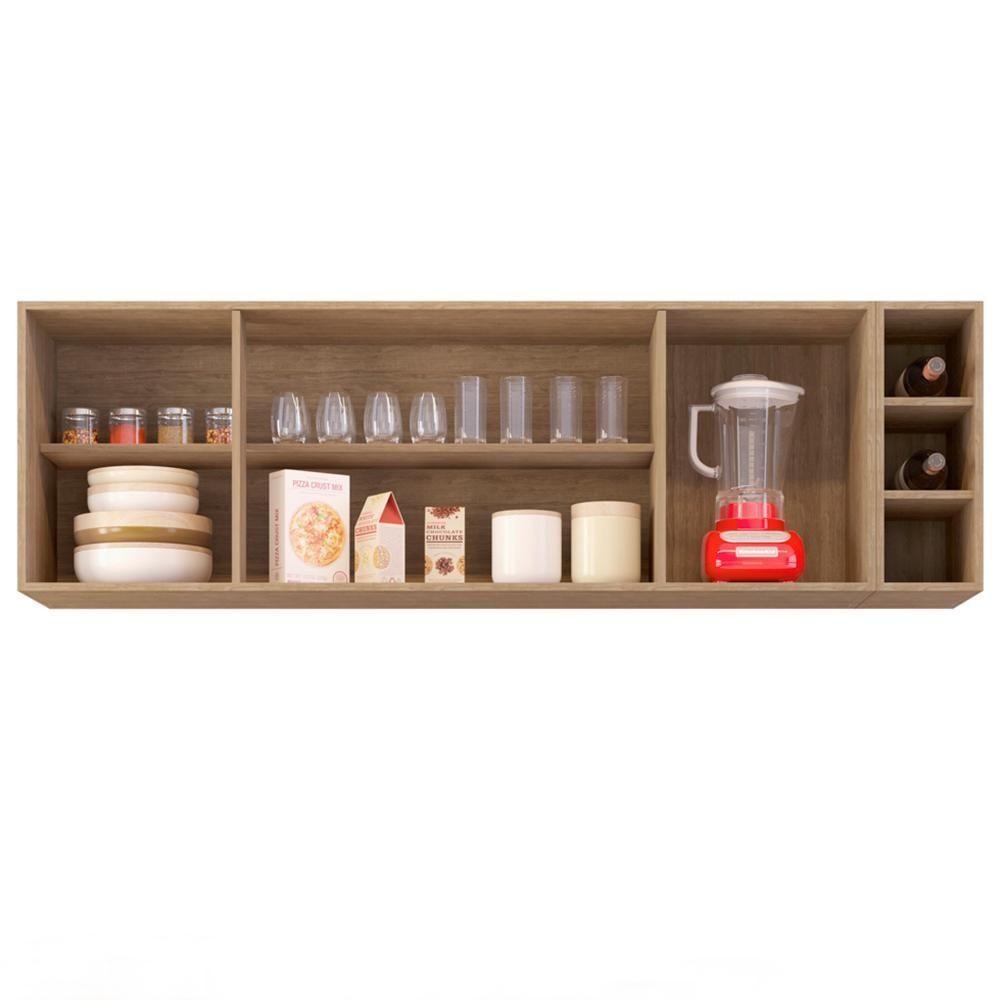 Armário Aéreo Nevada Com Nicho 180cm 4 Portas Castanho-cinza - Lumil - 3