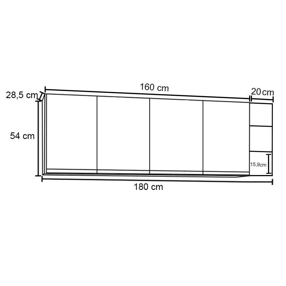 Armário Aéreo Nevada Com Nicho 180cm 4 Portas Castanho-cinza - Lumil - 4