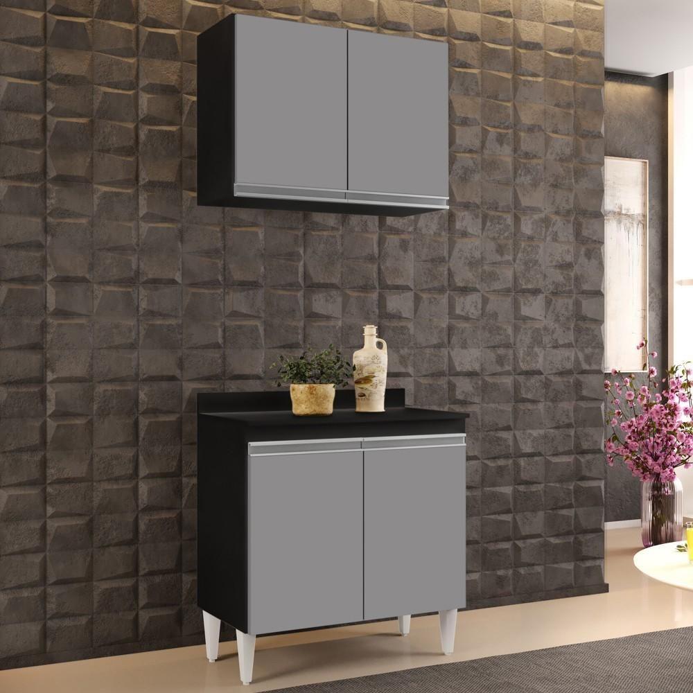 Armário Aéreo Califórnia E Balcão Hawai Com Tampo 80cm Preto-cinza - Lumil - 2