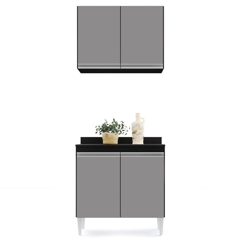 Armário Aéreo Califórnia E Balcão Hawai Com Tampo 80cm Preto-cinza - Lumil - 5