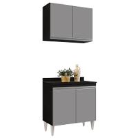 Armário Aéreo Califórnia E Balcão Hawai Com Tampo 80cm Preto-cinza - Lumil - 1