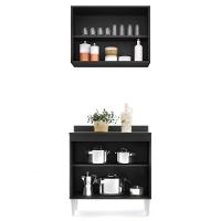 Armário Aéreo Califórnia E Balcão Hawai Com Tampo 80cm Preto-cinza - Lumil - 3