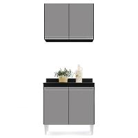 Armário Aéreo Califórnia E Balcão Hawai Com Tampo 80cm Preto-cinza - Lumil - 5