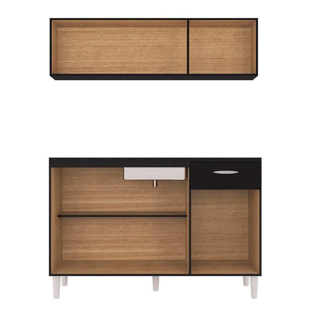 Armário Aéreo E Balcão De Cozinha 120cm Com Tampo Classic P11 Preto - Mpozenato - 3