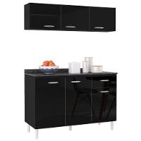 Armário Aéreo E Balcão De Cozinha 120cm Com Tampo Classic P11 Preto - Mpozenato - 1