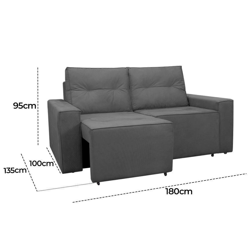 Sofá Retrátil 2 Lugares 1,80 Confortável Polo Cinza - 5