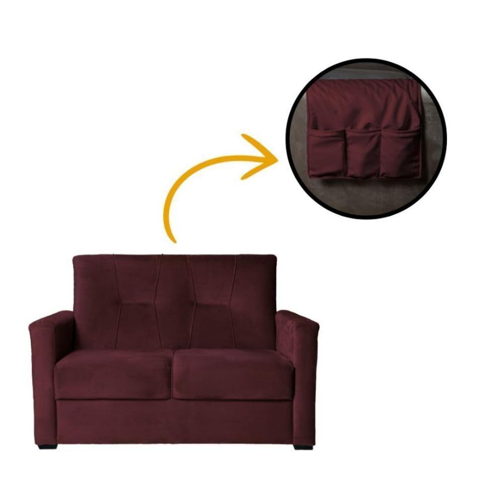 Sofá Pequeno 2 Lugares 1,35 Porta Controle No Braço Alice Marsala - 1