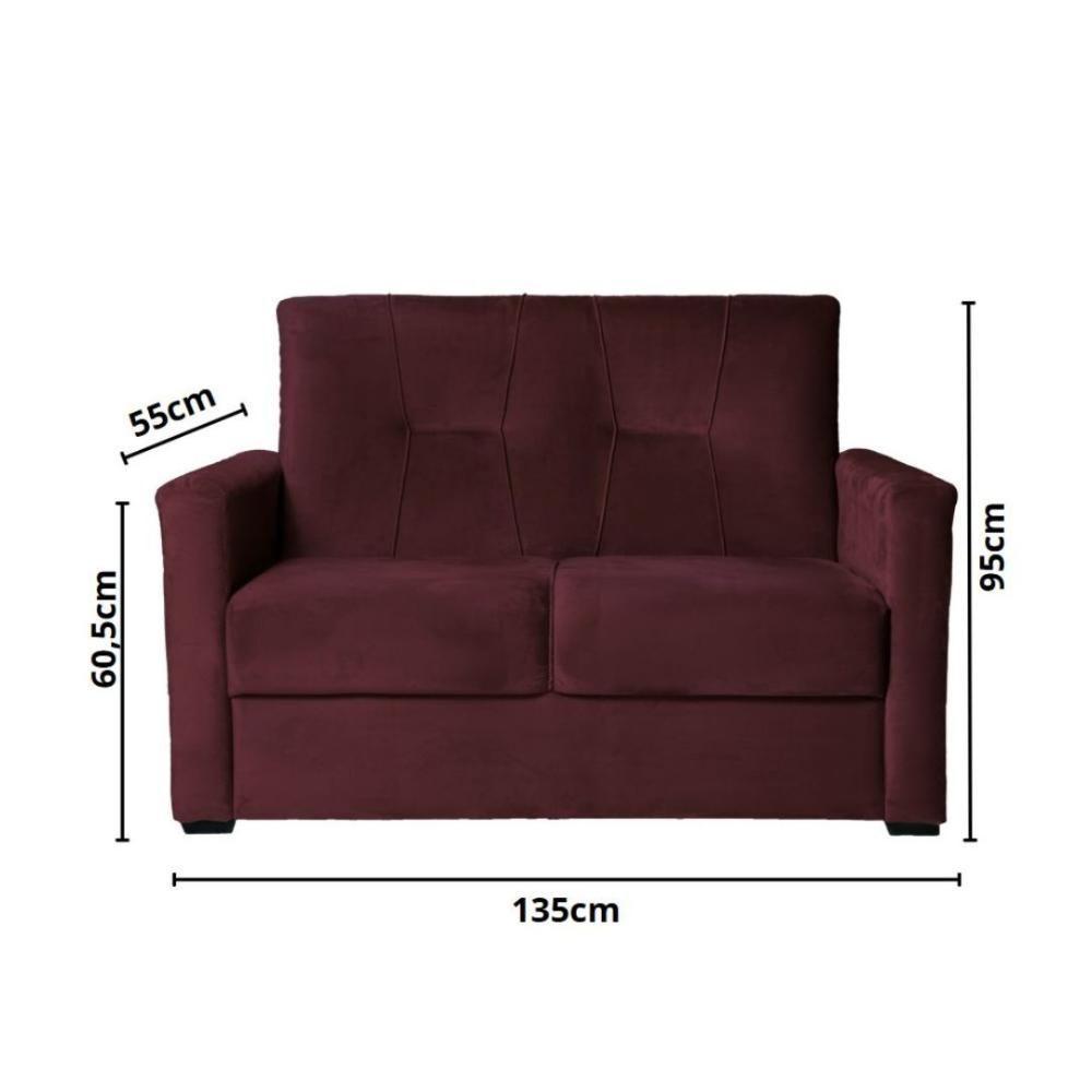 Sofá Pequeno 2 Lugares 1,35 Porta Controle No Braço Alice Marsala - 5