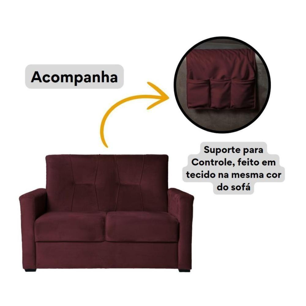 Sofá Pequeno 2 Lugares 1,35 Porta Controle No Braço Alice Marsala - 6